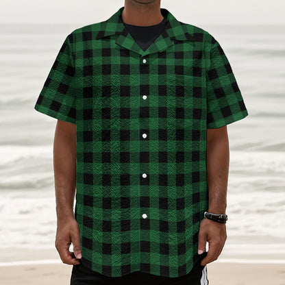 Green And Black Buffalo Check Print Textured Short Sleeve Shirt