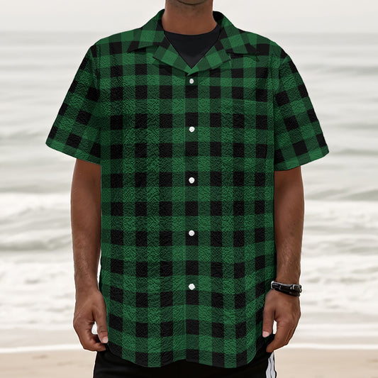 Green And Black Buffalo Check Print Textured Short Sleeve Shirt