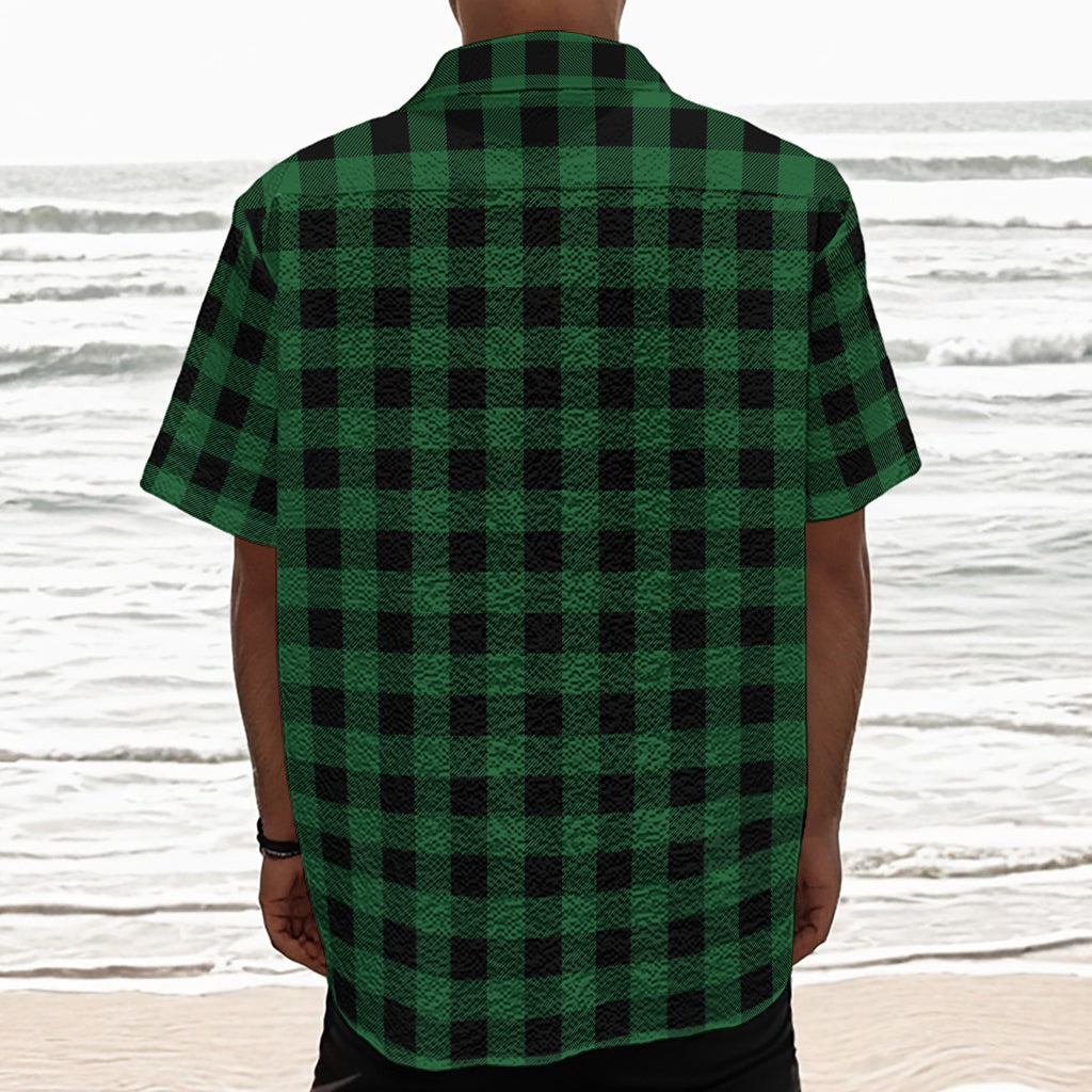 Green And Black Buffalo Check Print Textured Short Sleeve Shirt