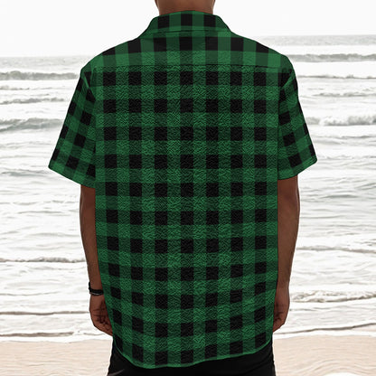 Green And Black Buffalo Check Print Textured Short Sleeve Shirt