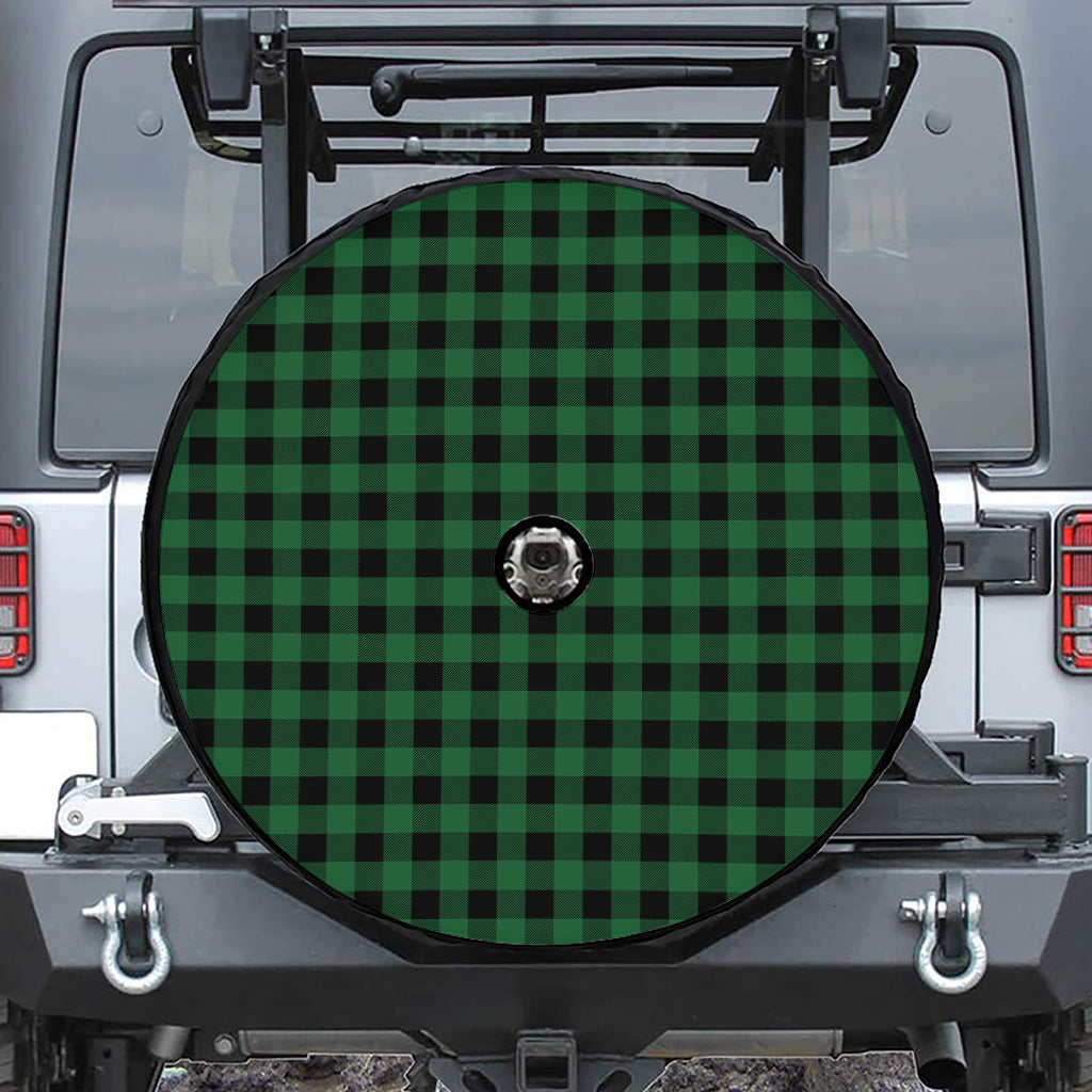 Green And Black Buffalo Check Print Tire Cover With Camera Hole