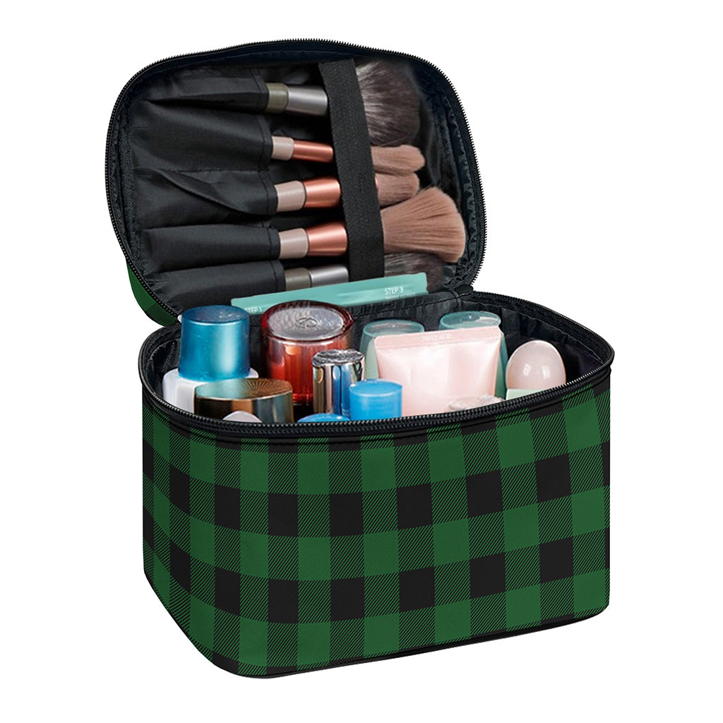 Green And Black Buffalo Check Print Travel Makeup Bag
