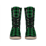 Green And Black Buffalo Check Print Winter Boots
