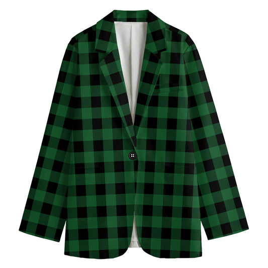 Green And Black Buffalo Check Print Women's Blazer