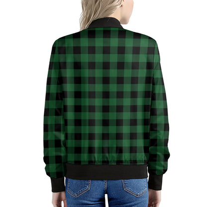 Green And Black Buffalo Check Print Women's Bomber Jacket