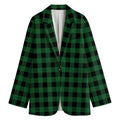 Green And Black Buffalo Check Print Women's Cotton Blazer