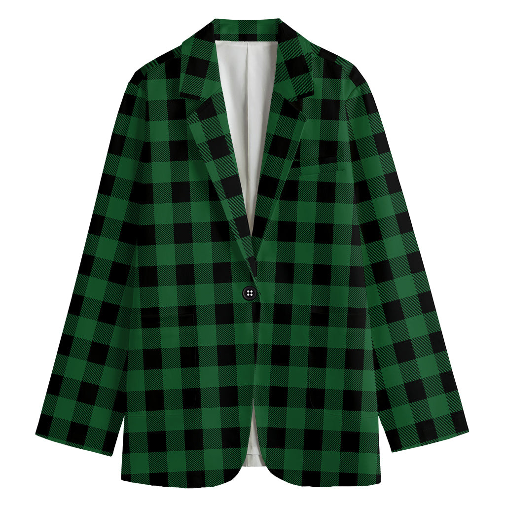 Green And Black Buffalo Check Print Women's Cotton Blazer