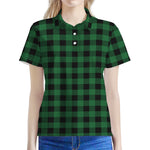 Green And Black Buffalo Check Print Women's Polo Shirt