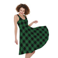 Green And Black Buffalo Check Print Sleeveless Knee Length Dress