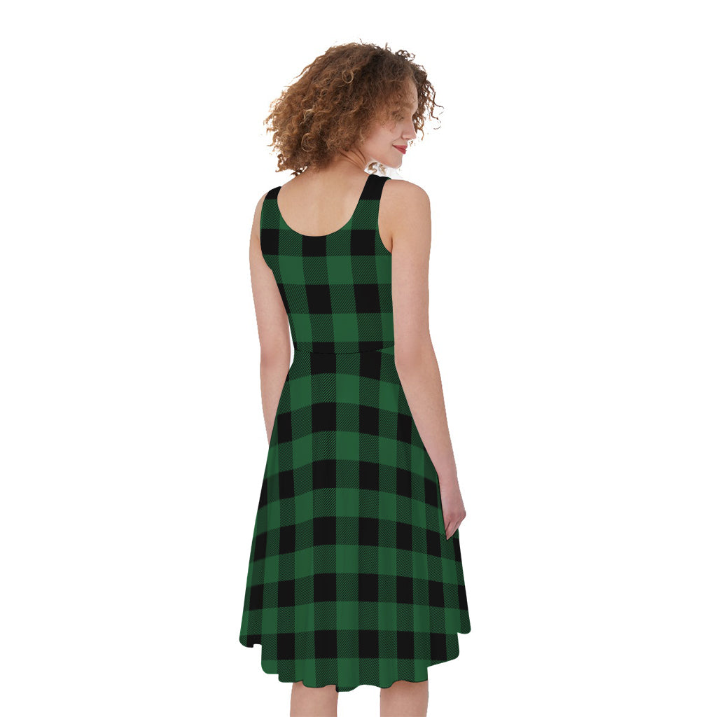 Green And Black Buffalo Check Print Women's Sleeveless Dress