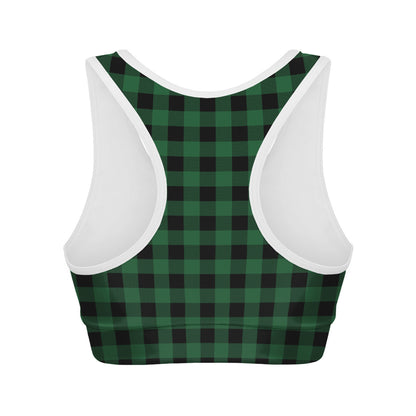 Green And Black Buffalo Check Print Women's Sports Bra