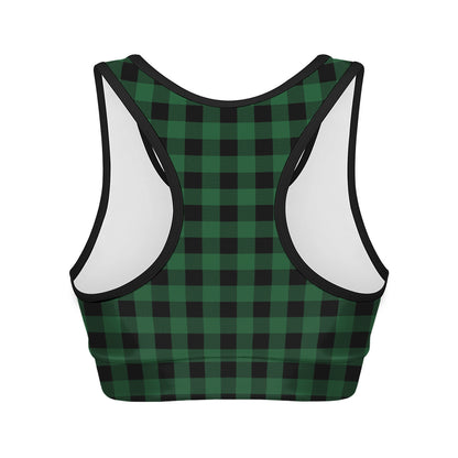 Green And Black Buffalo Check Print Women's Sports Bra
