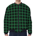 Green And Black Buffalo Check Print Zip Sleeve Bomber Jacket