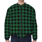 Green And Black Buffalo Check Print Zip Sleeve Bomber Jacket