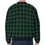 Green And Black Buffalo Check Print Zip Sleeve Bomber Jacket