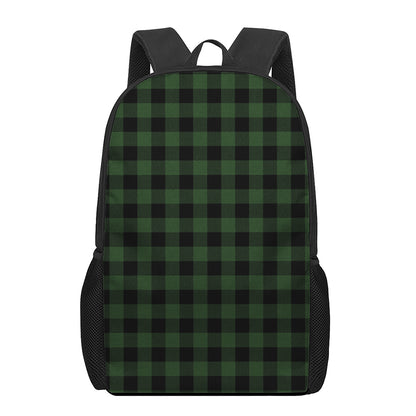 Green And Black Buffalo Plaid Print 17 Inch Backpack