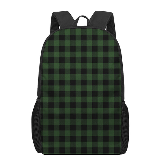 Green And Black Buffalo Plaid Print 17 Inch Backpack