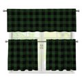 Green And Black Buffalo Plaid Print 3 Piece Kitchen Curtains