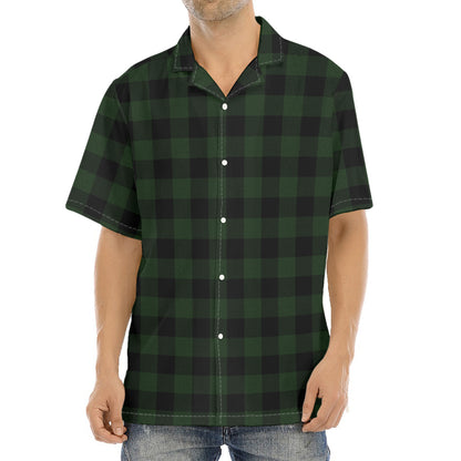 Green And Black Buffalo Plaid Print Aloha Shirt