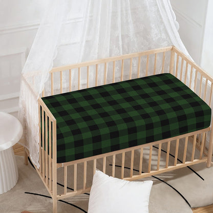 Green And Black Buffalo Plaid Print Baby Crib Sheet