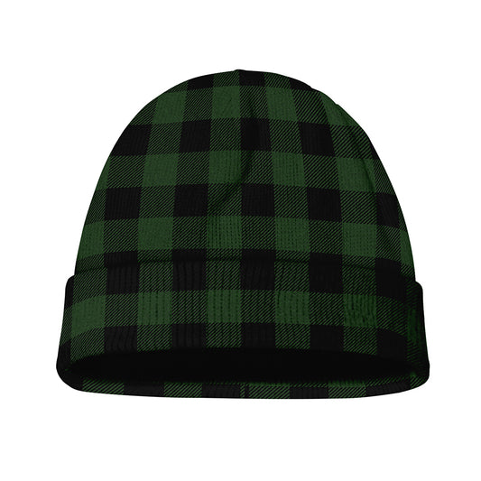 Green And Black Buffalo Plaid Print Beanie