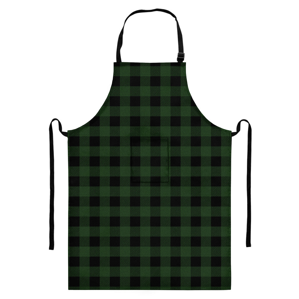 Green And Black Buffalo Plaid Print Bib Apron With Pocket