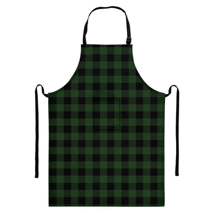 Green And Black Buffalo Plaid Print Bib Apron With Pocket