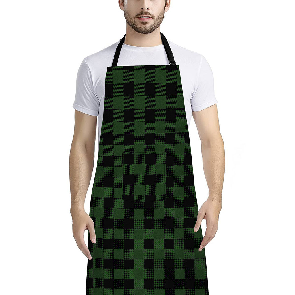 Green And Black Buffalo Plaid Print Bib Apron With Pocket