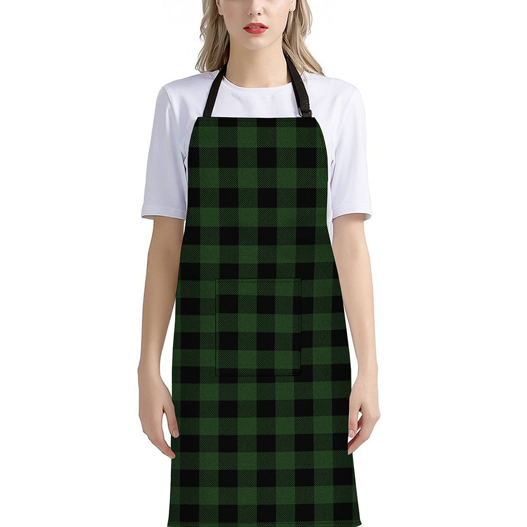 Green And Black Buffalo Plaid Print Bib Apron With Pocket