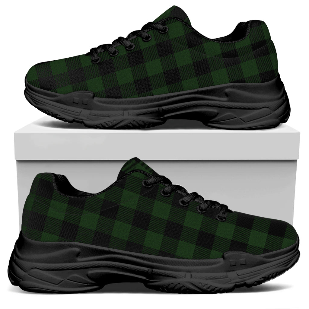 Green And Black Buffalo Plaid Print Black Chunky Shoes