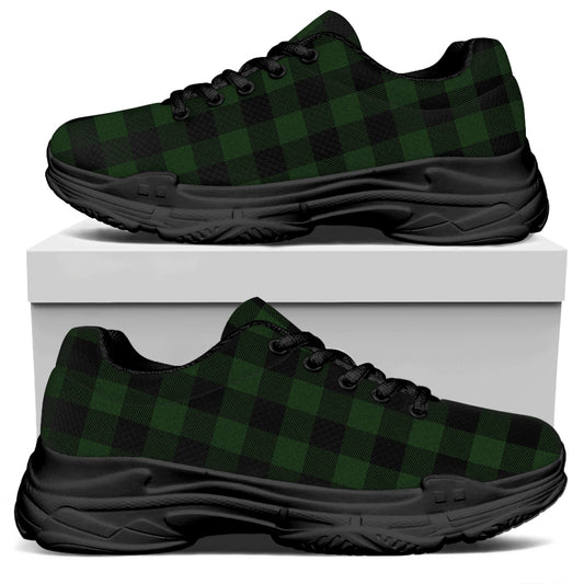 Green And Black Buffalo Plaid Print Black Chunky Shoes