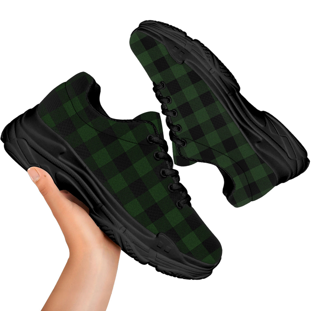 Green And Black Buffalo Plaid Print Black Chunky Shoes