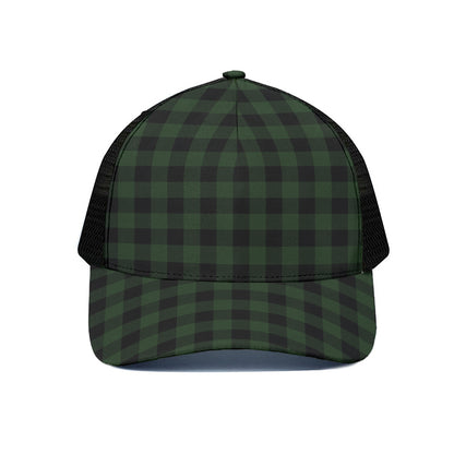 Green And Black Buffalo Plaid Print Black Mesh Trucker Cap
