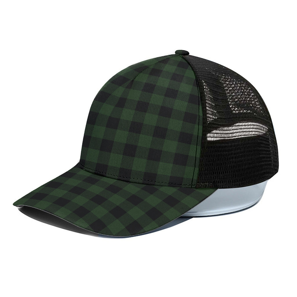 Green And Black Buffalo Plaid Print Black Mesh Trucker Cap