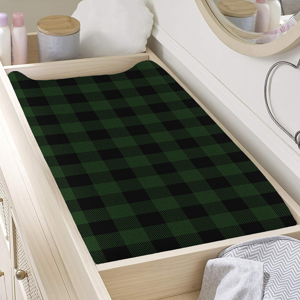 Green And Black Buffalo Plaid Print Changing Pad Cover