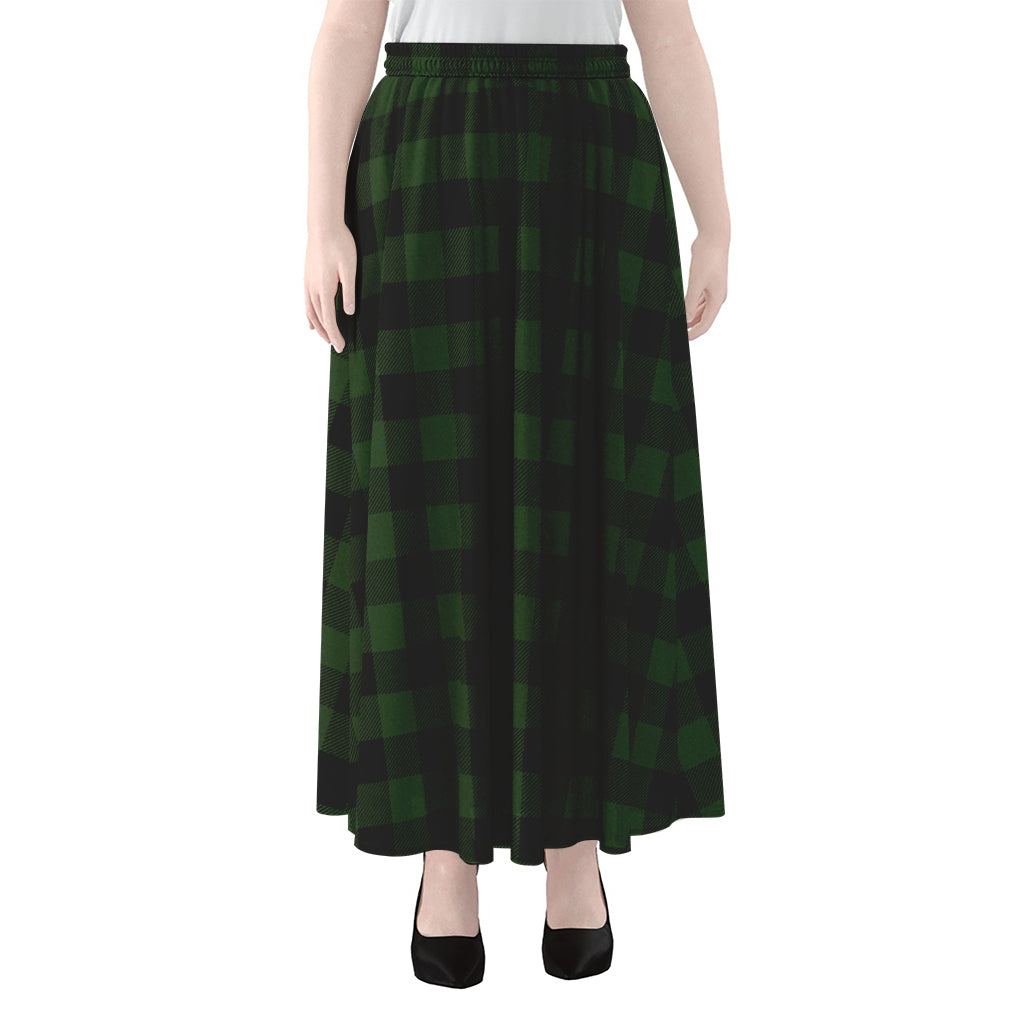 Green And Black Buffalo Plaid Print Chiffon Maxi Skirt