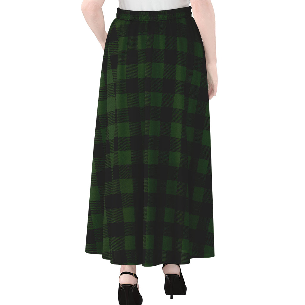 Green And Black Buffalo Plaid Print Chiffon Maxi Skirt