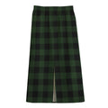 Green And Black Buffalo Plaid Print Cotton Front Slit Maxi Skirt