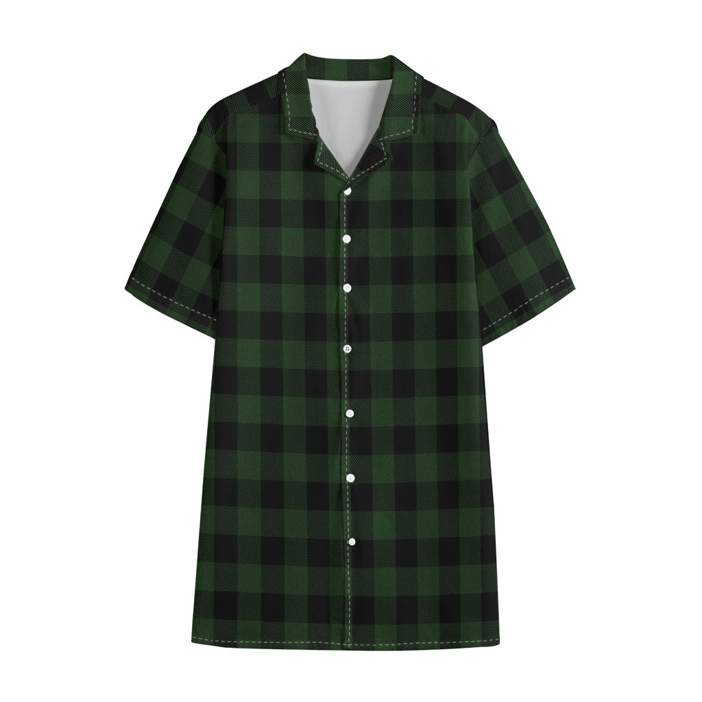 Green And Black Buffalo Plaid Print Cotton Hawaiian Shirt