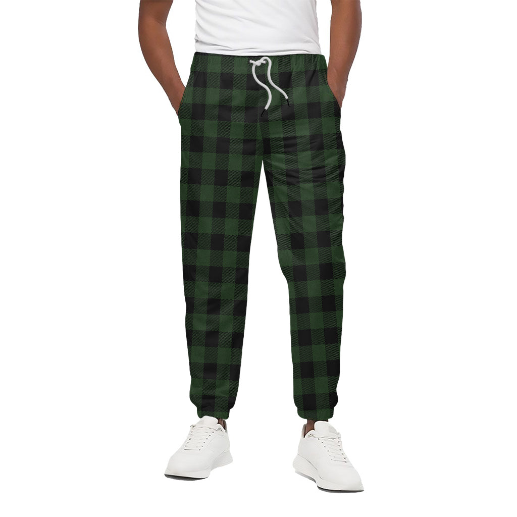 Green And Black Buffalo Plaid Print Cotton Pants