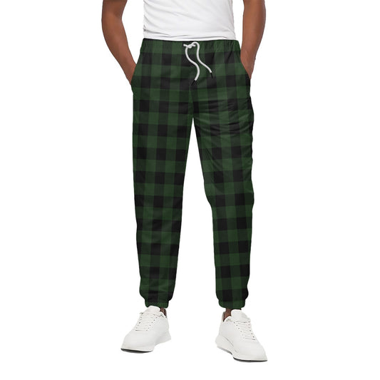 Green And Black Buffalo Plaid Print Cotton Pants