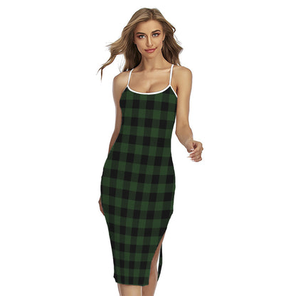 Green And Black Buffalo Plaid Print Cross Back Cami Dress