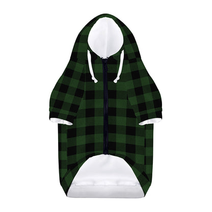 Green And Black Buffalo Plaid Print Dog Zip Up Hoodie