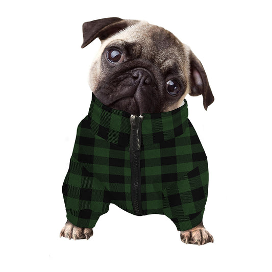 Green And Black Buffalo Plaid Print Dog Zip Up Jacket