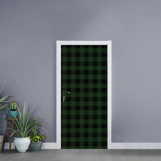 Green And Black Buffalo Plaid Print Door Sticker