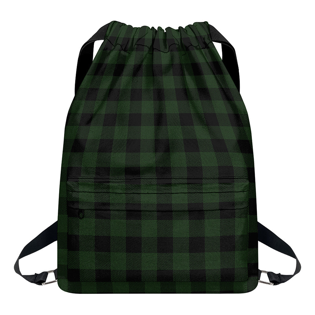 Green And Black Buffalo Plaid Print Drawstring Backpack