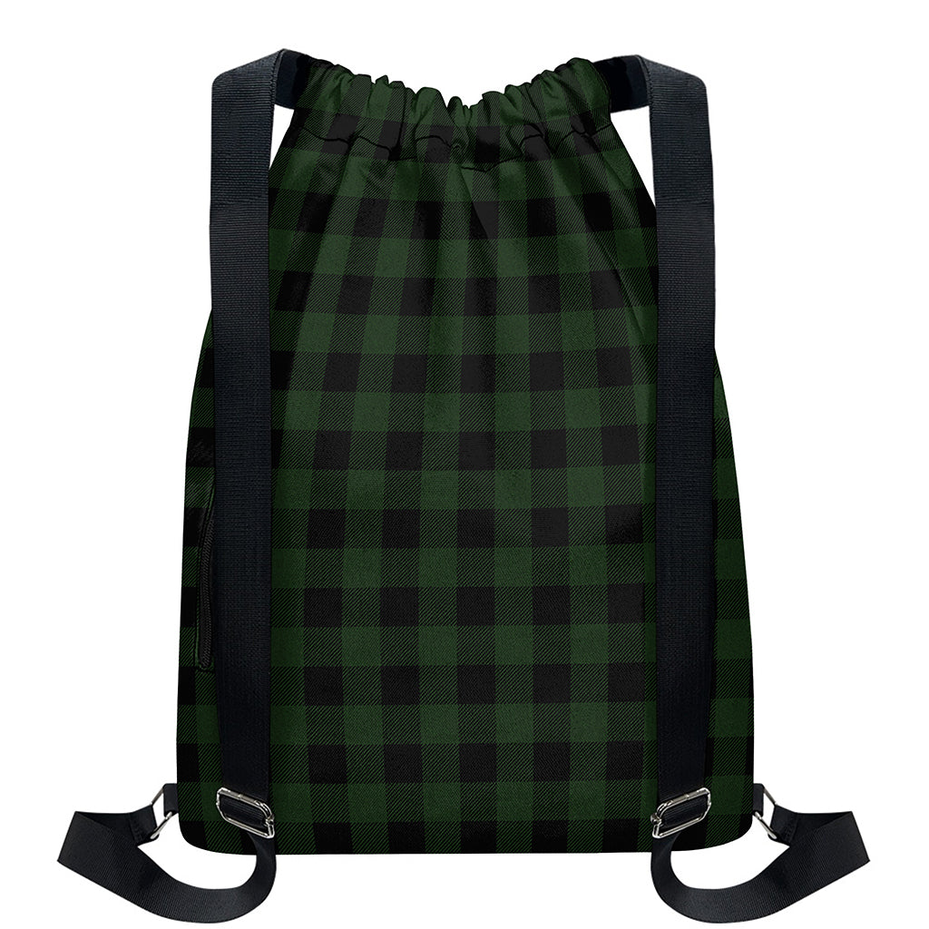 Green And Black Buffalo Plaid Print Drawstring Backpack