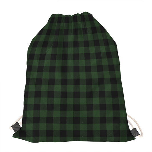 Green And Black Buffalo Plaid Print Drawstring Bag