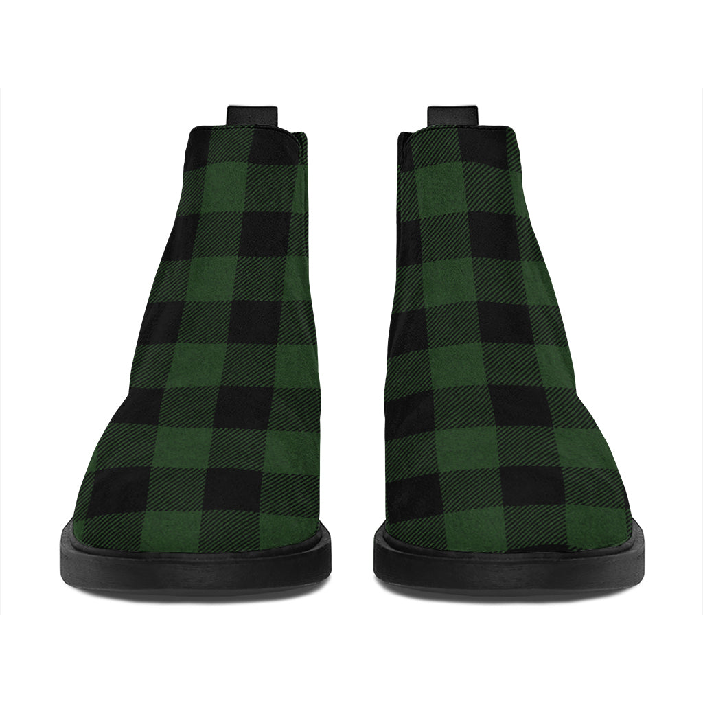 Green And Black Buffalo Plaid Print Flat Ankle Boots