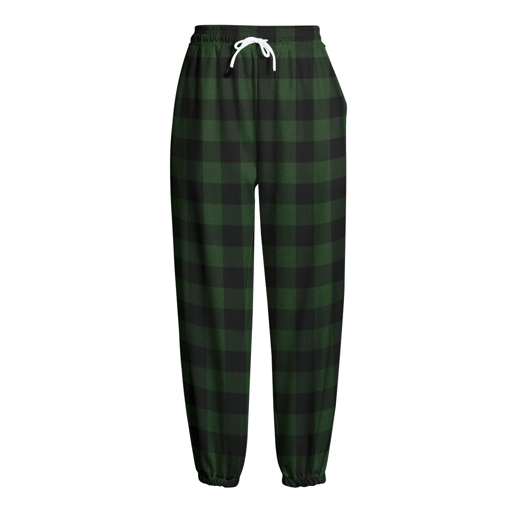 Green And Black Buffalo Plaid Print Fleece Lined Knit Pants